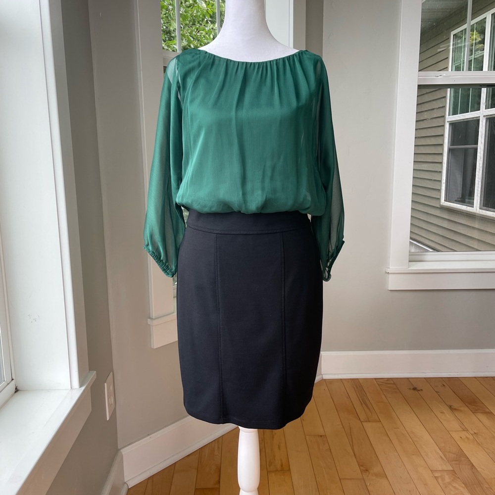 Vintage The Limited Emerald Green Black Sheer Top Party Holiday Dress Size 2